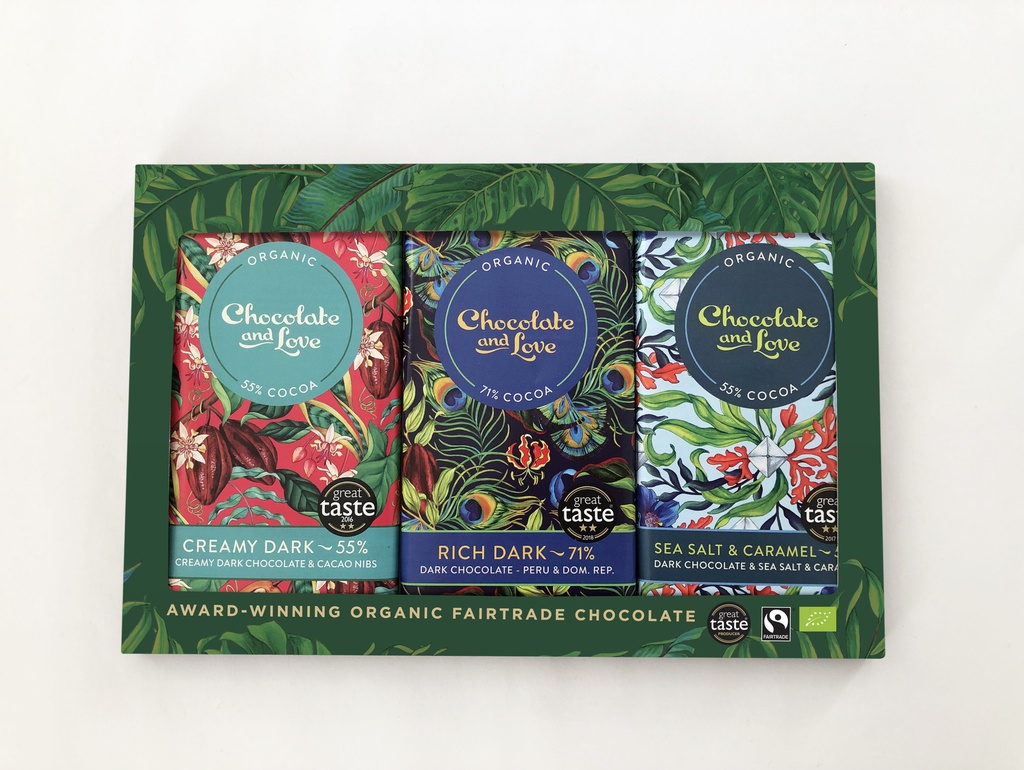 Boite décor 3 tablettes choc noir et caramel BIO 240gx10